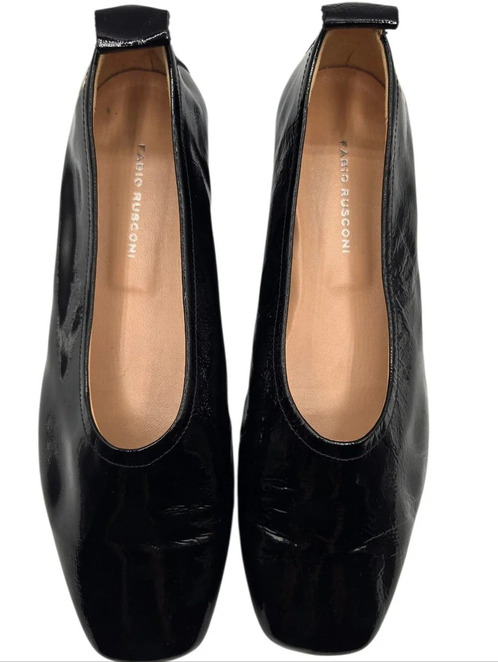 Fabio Rusconi Black Patent Leather Square Toe Ballet Flats Shoes 39.5 Italy